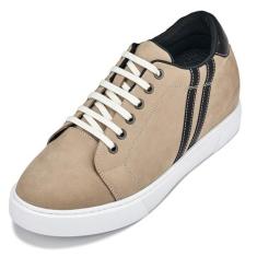Imagem de CALTO Tênis masculino invisível que aumenta a altura – Tênis moderno de couro nobuck com cadarço – 7 cm mais alto, Cinzento-acastan, 38