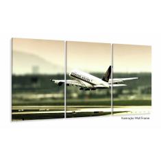 Imagem de Quadro Paisagem Avião Decolando Mosaico Em Tecido 3 Peças