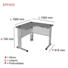 Imagem de Mesa para Escritório em L Estação de Trabalho ETP1515 Maxxi Pandin Móveis Preto/Walnut