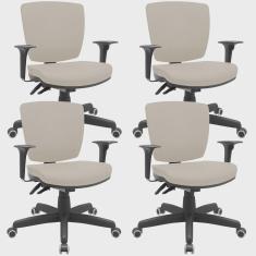 Imagem de Kit 04 Cadeiras de Escritório Executiva Office Giratória Preto Baixa Flexi P03 Vinil Bege - Lyam