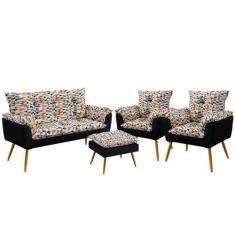 Imagem de Namoradeira E 2 Poltronas Beta Com Puff Lunar F-014 Sued Estampado Beg