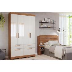 Imagem de Guarda Roupa Solteiro 5 Portas 3 Gavetas c/ Espelho Porto Cinamomo/Off White - Panan