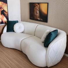 Imagem de Sofá Curvo Estilo Orgânico Linho Com 4 Almofadas Fino Acabamento Eupho