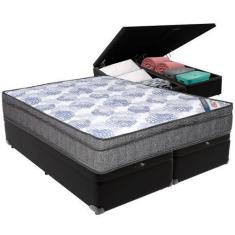 Imagem de Cama Box Baú Preto e Colchão ISO Superpocket Molas Ensacadas Queen Ort