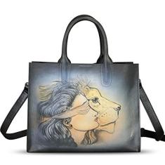 Imagem de Bolsa feminina de couro genuíno pintada à mão com alça superior, bolsa tiracolo feita à mão, Padrão 3, Medium