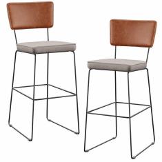 Imagem de Kit 02 Banquetas Altas Camel Linho Bege