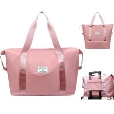 Imagem de INVODA Bolsa de viagem para mulheres e homens, à prova d'água, expansível, bolsa de viagem para o fim de semana, bolsa de mão, separação a seco e molhado, natação, esportes, viagem, academia, Rosa