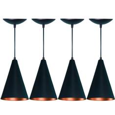 Imagem de Kit 4 Lustres Pendente Cone em Alumínio   Fosco/Cobre