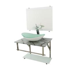 Imagem de Gabinete De Vidro 70Cm Iq Inox Com Cuba Oval Mármore 