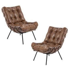 Imagem de Kit 2 Poltronas Costela Couro Mel Gran Belo