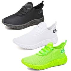 Imagem de Tênis Esportivo Academia Feminino Colmeia- 3 Pares Branco - Evoltenn