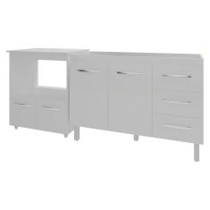 Imagem de Balcão Armário Cozinha Gabinete de Pia 120 cm Bruna e Balcão para Microondas e Forno Elétrico Amanda Branco