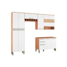 Imagem de Kit Cozinha Modulada 4pçs Nápoli Prime 2 Armários 1 Balcão 1 Paneleiro C4P01 Castanho/Branco Ronipa