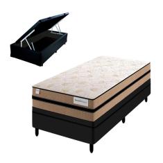Imagem de Cama Box Solteiro com Baú Preto e Colchão Smart Milano Plumatex