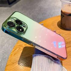 Imagem de Estojo transparente com gradiente de revestimento de luxo ultra fino para iPhone 14 12 13 Pro Max 14Plus Capa de proteção com película de lente galvanizada, verde escuro, para iPhone 12 Pro