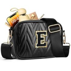 Imagem de TOPEAST Bolsas transversais pequenas para mulheres modernas, presentes de aniversário personalizados iniciais para meninas adolescentes, bolsa transversal acolchoada, Preto, One Size