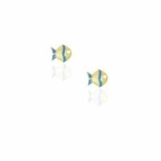 Imagem de Brinco Peixe Peixinho Resina Azul Folheado A Ouro 18k.