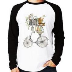 Imagem de Camiseta Raglan Bicicleta E Livros Manga Longa - Foca Na Moda