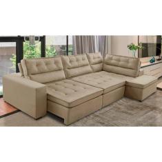 Imagem de Sofá de Canto Retrátil e Reclinável com Molas LD 3,40x2,00m Viviane Suede Bege Madelina Decor