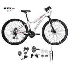 Imagem de Bicicleta Aro 29 Feminina Start Kit 2x9 Gta Sunrun Disco K7 11/36 Pedivela 24/38d Garfo Trava - Branco/cinza/rosa Tam.15