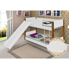 Imagem de Beliche Infantil Com Escorregador Juvenil Valentina Branca E Mel + Lum