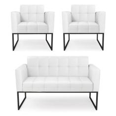 Imagem de Kit 1 Sofá Namoradeira E 2 Poltronas Elisa Material Sintético Branco B