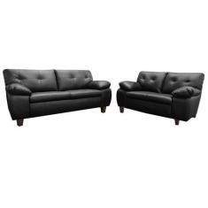 Imagem de Conjunto Sofá de Couro Marselha 3 e 2 lugares Preto Pigmentado - Mempr