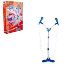 Imagem de Kit microfone infantil duplo com pedestal conecta no celular som e luz