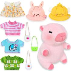 Imagem de Brinquedo de pelúcia HACHIMI Capybara com 9 roupas e acessórios 26cm