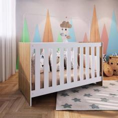 Imagem de Berço Americano 3 Em 1 Aconchego 74cm x 133cm Nogal Manchester Com Branco Oberon Completa Móveis