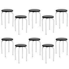 Imagem de Kit 10 Banquetas Baixas Empilháveis Em Aço Maviê Sintético Preto/branco - Mpozenato