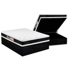 Imagem de Cama Baú Casal Blindada + Colchão de Espuma Dupla Face Castor D45 Black e White - 138x188x69cm