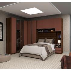 Imagem de Guarda Roupa de Casal Canto com Vidro Reflecta Nogueira Dourado com Gaia Prime Luciane Móveis