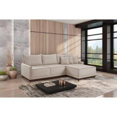 Imagem de Sofá Linho 3 Lugares 264cm com Chaise Lado Direito Barra Cru