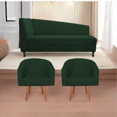 Imagem de Kit Diva Recamier Heitor 140cm Lado Direito e 02 Poltronas Luiza Suede Verde - Amarena Móveis