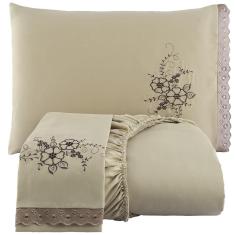 Imagem de Jogo De Cama Lençol Queen Bordado Advance 3 Peças - Avelã