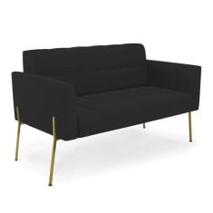 Imagem de Sofá Namoradeira 2 Lugares Pé de Ferro Dourado Elisa Veludo Preto D03 - D'Rossi