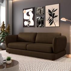 Imagem de Sofá Living 3 Lugares 225cm Pés Madeira Dalian Couro Capuccino G52 - Gran Belo