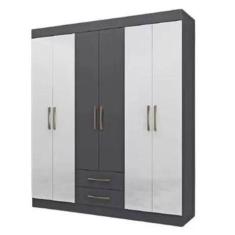 Imagem de Guarda Roupa Chile Casal 6 Portas e 2 Gavetas Niquel/Branco