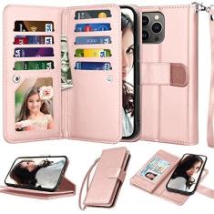 Imagem de NJJEX Capa carteira para iPhone 14 Pro 6,1 polegadas 2022, capa para iPhone 14 Pro, [9 compartimentos para cartão] Suporte de crédito de couro PU Flip Flip [destacável] Capa magnética para celular e