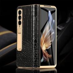 Imagem de Capa de telefone de couro para Samsung Galaxy Z Fold5 Fold 5 4 3 Fold4 ZFold5 ZFold3 Capa traseira com filme espelhado de vidro temperado, 1, para Galaxy Z Fold4