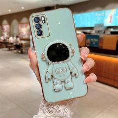Imagem de Capa de suporte dobrável de astronauta para OPPO A97 A96 A95 A93 A74 A57 A73 A54 A52 A53 A15 A16 A9 A5 2020 F17 4G 5G Capa de suporte de chapeamento, verde, para OPPO A73 4G (F17)