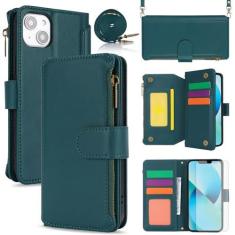 Imagem de Asuwish Capa de celular para iPhone 13 6,1 polegadas com protetor de tela de vidro temperado e suporte de cartão com bloqueio de RFID transversal para celular iPhone13 5G i i-Phone i13 iPhone13 capa