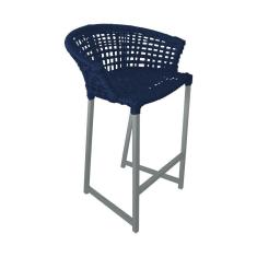 Imagem de Banqueta Reis Em Corda Náutica E Base Em Alumínio Cinza Para área Gourmet Externa Azul Marinho Azul