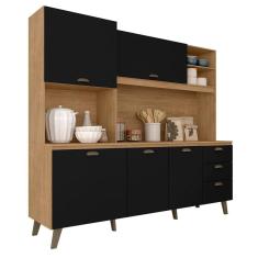 Imagem de Armário De Cozinha Lily Retro 5 Pts 3 Gavetas Carv.americ/preto - M.a