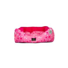 Imagem de Cama para Cachorro Quadrada em Poliéster Estrela Rosa Pequena (P) 40 x 40 cm