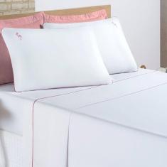 Imagem de Jogo Cama Lençol Diana Casal Padrão Percal 200 Fios 100% Algodão 4 Peças - Branco