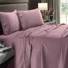 Imagem de Jogo De Cama Buettner Queen 4 Pçs Sonata Com Renda Rosa