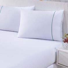 Imagem de Jogo De Cama Lençol 100% Algodão Percal 150 Fios King Gran Moratta 3 Peças Branco E Verde