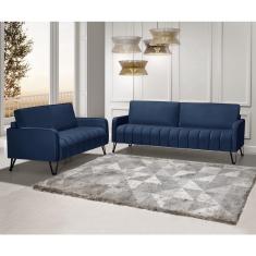 Imagem de Sofá Living 3 e 2 Lugares Savana - 2,20/1,58mts Com Pé de Ferro Preto - Veludo Azul